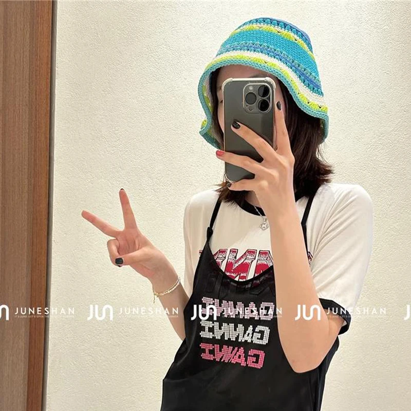 Women Crochet Bucket hat  Handmade  Summer Knit Hat Striped Beanie  Beach hat woman  designer luxury