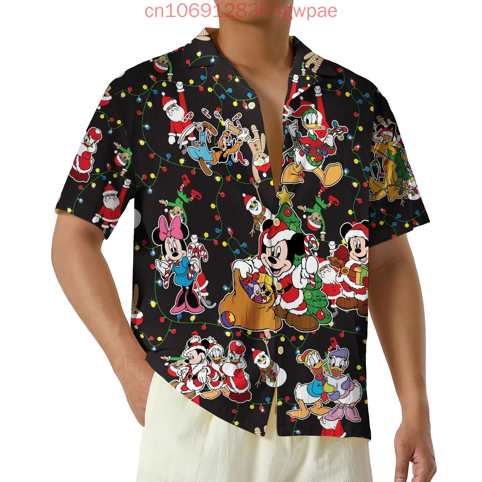 Disney Minnie Mickey Friends Christmas Hawaiian Shirt Men's Women's Casual Short Sleeved Shirt Kids Button Up Beach Shirt