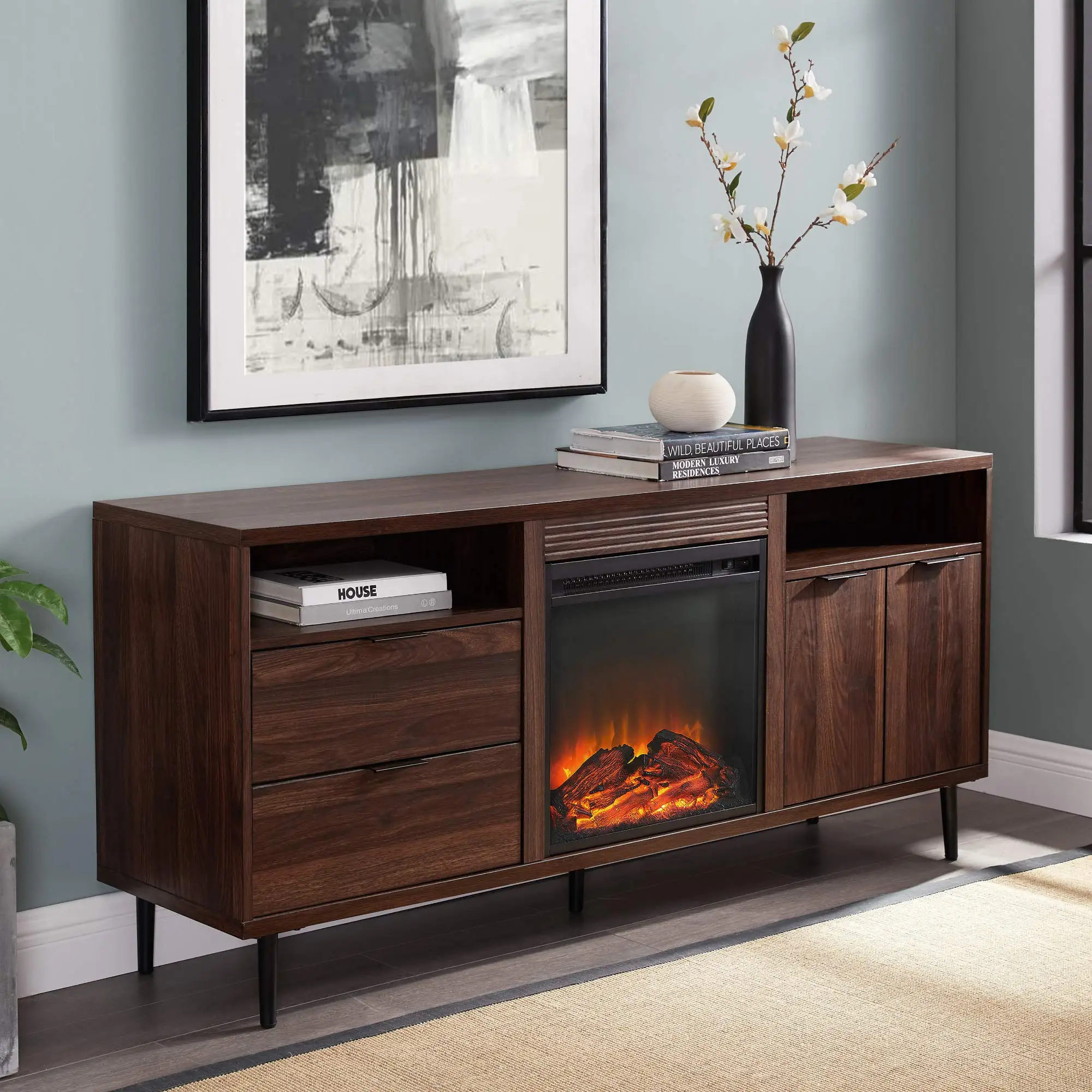 Electric Fireplace TV Wall Unit Style Modern Cabinet Luxury Furniture TV Unit Cabinet Television Stands For Living Room