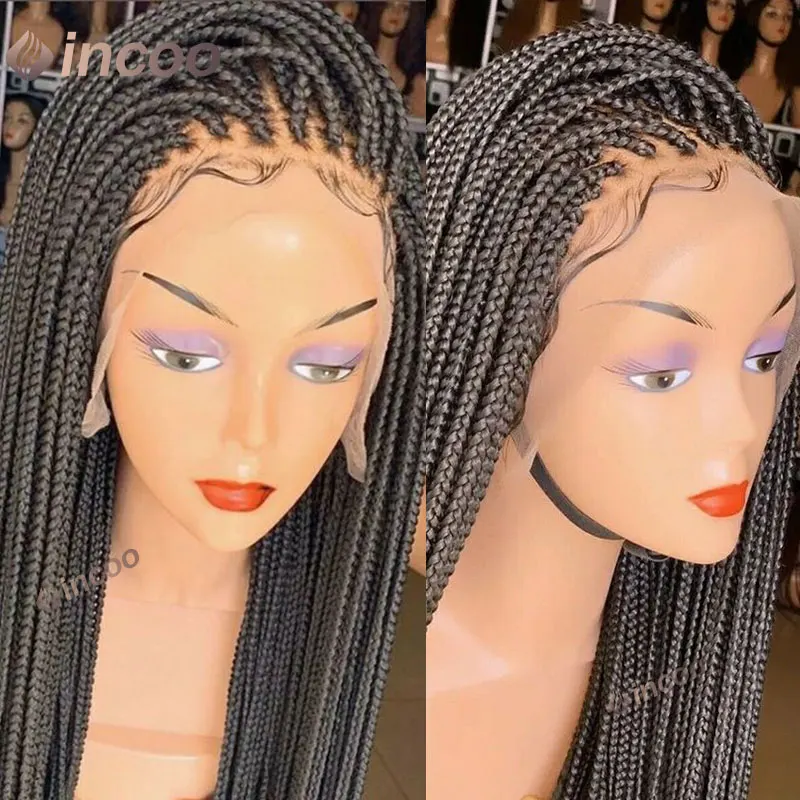 Incoo Box Knotless Synthetic Braided Wig 36 Inch Full Lace Wigs Transparent Lace Goddess Locs Cornrow Braids Lace Front Wig