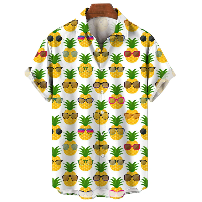 3D Printed Hawaiian Men Shirt Tropical Fruit Pineapple Women Short Sleeve Shirt Leisure Comfortable Top Vacation Beachwear Tops