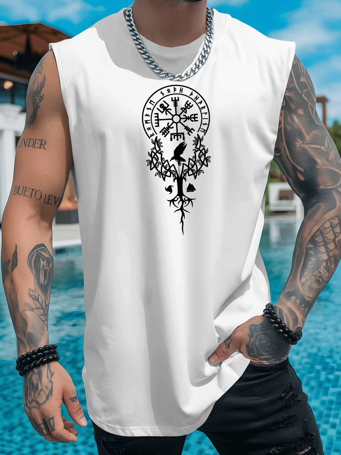 

Men's Viking Nordic Runes Printed Sleeveless Muscle Tank Top - Breathable Quick-Drying Summer Fitness Jacket