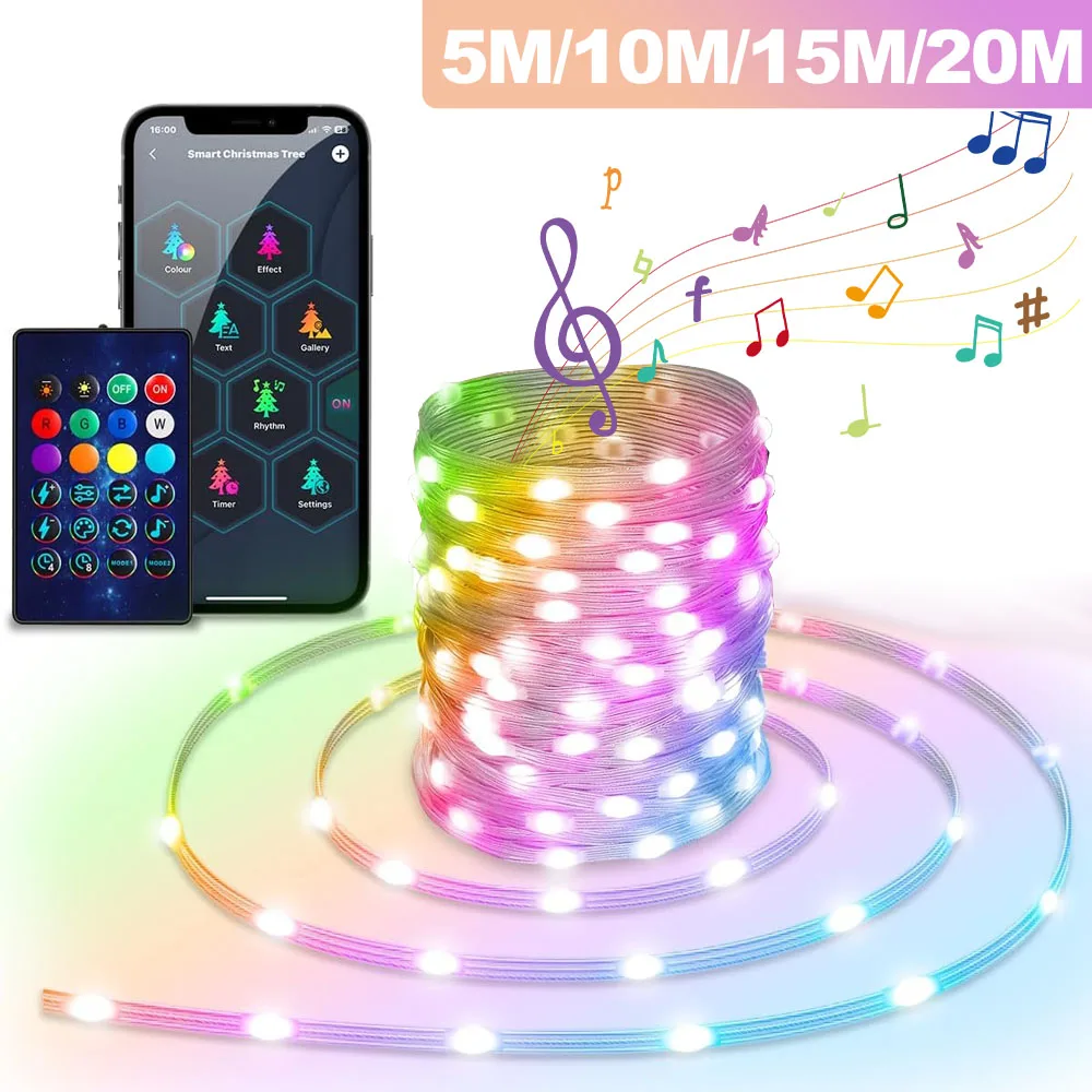 20M 200LEDs Fairy Lights APP Control Music Mode DIY Pattern Timing IP65 Waterproof Christmas String Lights for Xmas Tree Decor