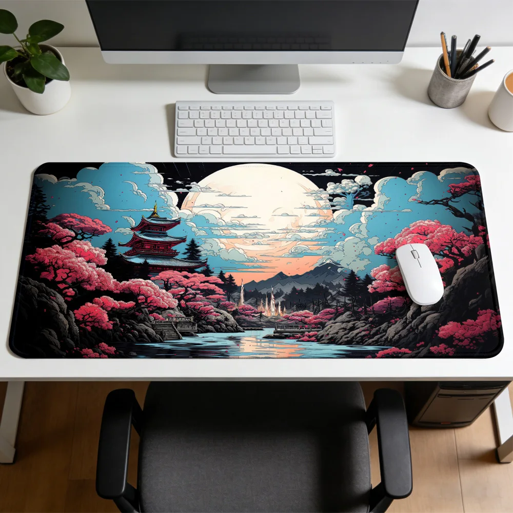 

Japanese Moonlit Scenery MousePad Rubber Non-Slip Gaming MousePad Mechanical Keyboard Computer DeskMat Office Gaming Accessories