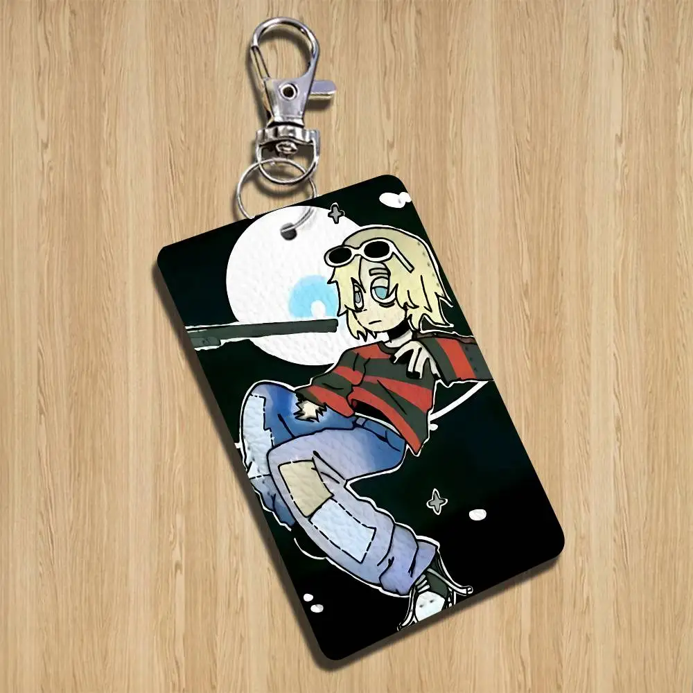 カート・コバーンバンド N-Nirvana 長方形 ID カードケース キーホルダー アクセスカードバッグ キータグリング レザーカードホルダー キーリング アクセス
