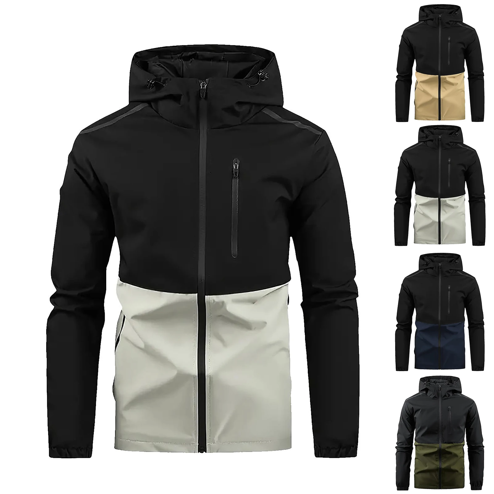 خريف جديد الرجال سترات المطر مقاوم للماء خفيفة الوزن مقنعين في الهواء الطلق يندبروف الستر عادية سستة المشي لمسافات طويلة تسلق معطف واق من المطر