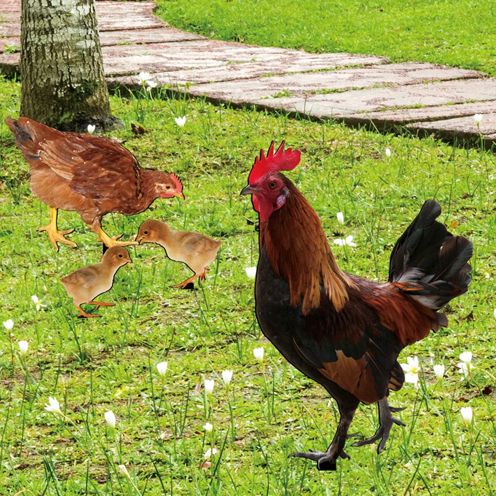 

4Pcs Garden Chicken Stakes Realistic Acrylic Yard Decor for Outdoor Lawn Decoration Stake Animal Garden Accessories
