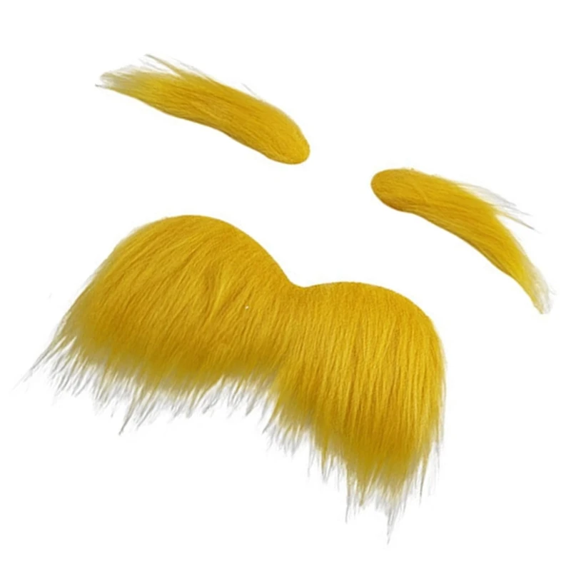 Fake Beards Mustache and Eyebrows Set, Yellow Mustaches Eyebrows Adhesive Beard for Kid Adult Halloween Christmas Dropsale