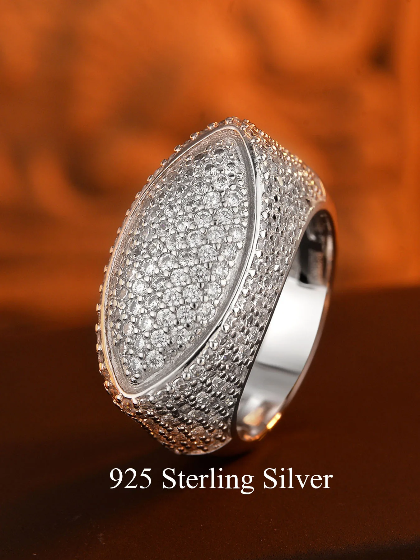 

925 Sterling Silver Lady's Wide Face Ring, Luxurious And Unique Eye-shaped Design, Fully Set With 5A Zirconia,Suitable For Daily
