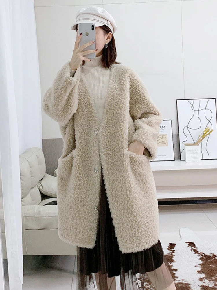 2024 Autumn Winter Sheep Shearling Jacket Ladies Warm Real Fur Coat Women Natural  Genuine  Outwear Female Clothes Q615