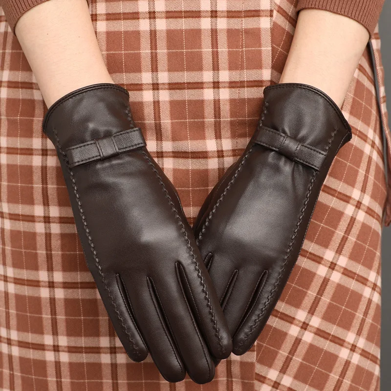 Womens Touchscreen Texting Winter Driving Genuine Sheepskin Leather Gloves Cashmere Warm Lining