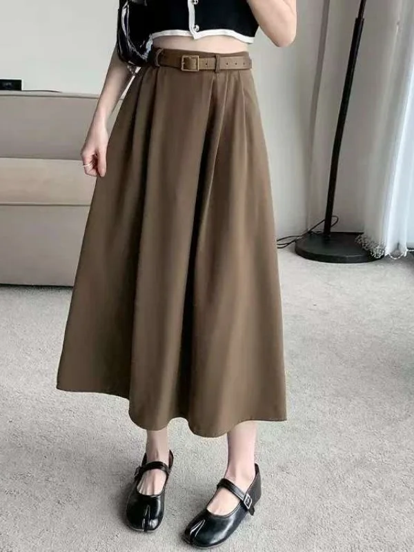 

plus Size Women's Midi Skirt Elastic Waist Loose Fitting Meat Concealing Pleated A-Line Skirt Korean Style Commute Casual