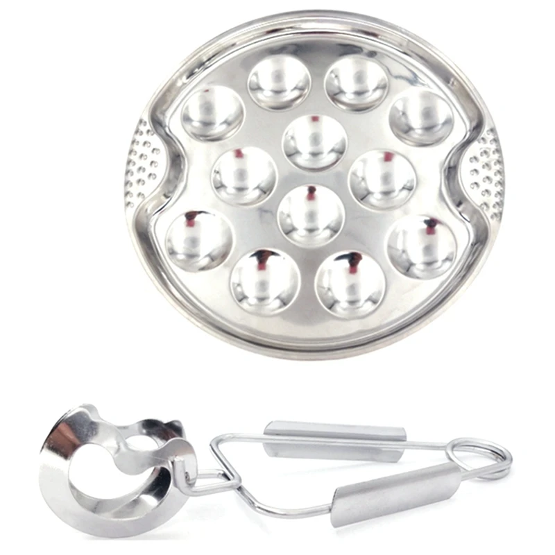 3 Set Of Stainless Steel Snail Mushroom Escargot Plate With 12 Compartments Grilled Snail Tool 12 Grilled Conch Tray