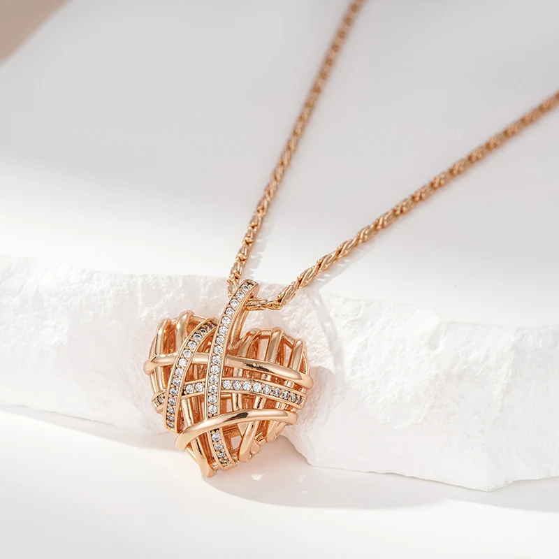 Wbmqda New Fashion Wrapped Hollow Love Shape Zircon Pendant Necklace For Women 585 Rose Gold Color Designer\'s Work 2023 Trending