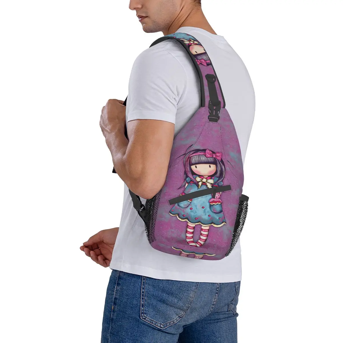 Santoro Gorjuss Doll Crossbody Sling Bag Small Chest Bag Art Cartoon Shoulder Backpack Daypack for Hiking Outdoor Camping Bag