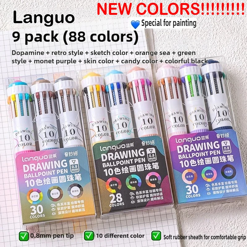 LANGUO - Juego de 120 Bolígrafos de Colores para Dibujo Artístico, Multicolor, con Agarre Suave, Multifuncionales, Punta de 0.8 mm, para Marcado y Papelería