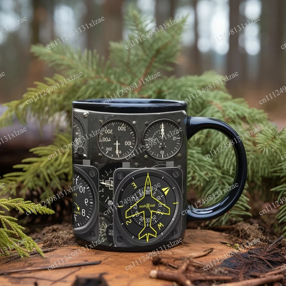 Funny Aircraft Instrument Coffee Mug, Ceramic Airplane Enthusiast Gift – Pilot Water Cup for Men & Boys