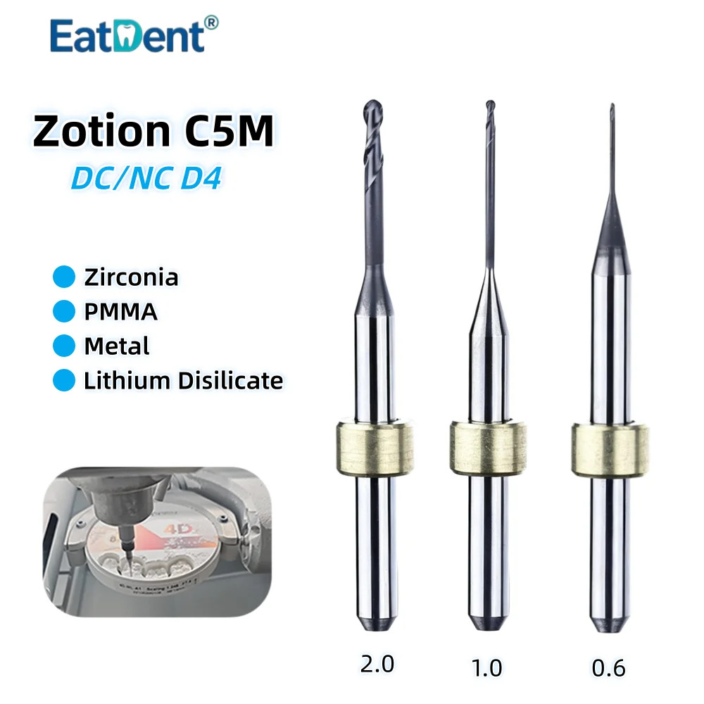 Zotion C5M Dental Milling Burs For Zirconia Lithium Disilicate/Emax PMMA Metal DC Coating D4 Dentistry Grinding Tool For CAD/CAM