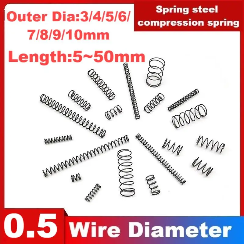 

30pcs/lot Spring steel Y-shaped compression spring,Wire Dia0.5mm,Outer Dia3/4/5/6/7/8/9/10mm,Length5-50mm.