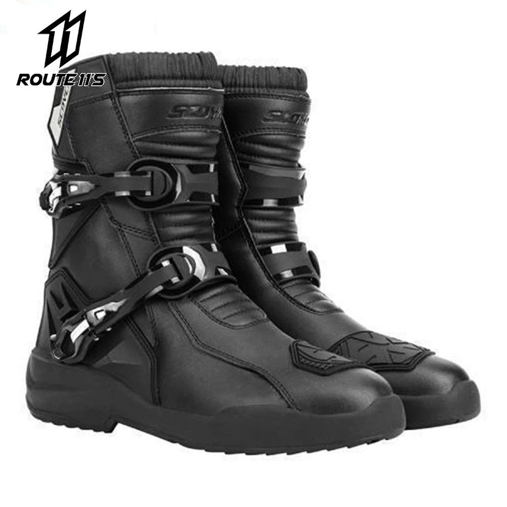 Botas de cano médio de couro de motocicleta, Botas de proteção, Montanhismo, Corrida Off-Road, Equitação