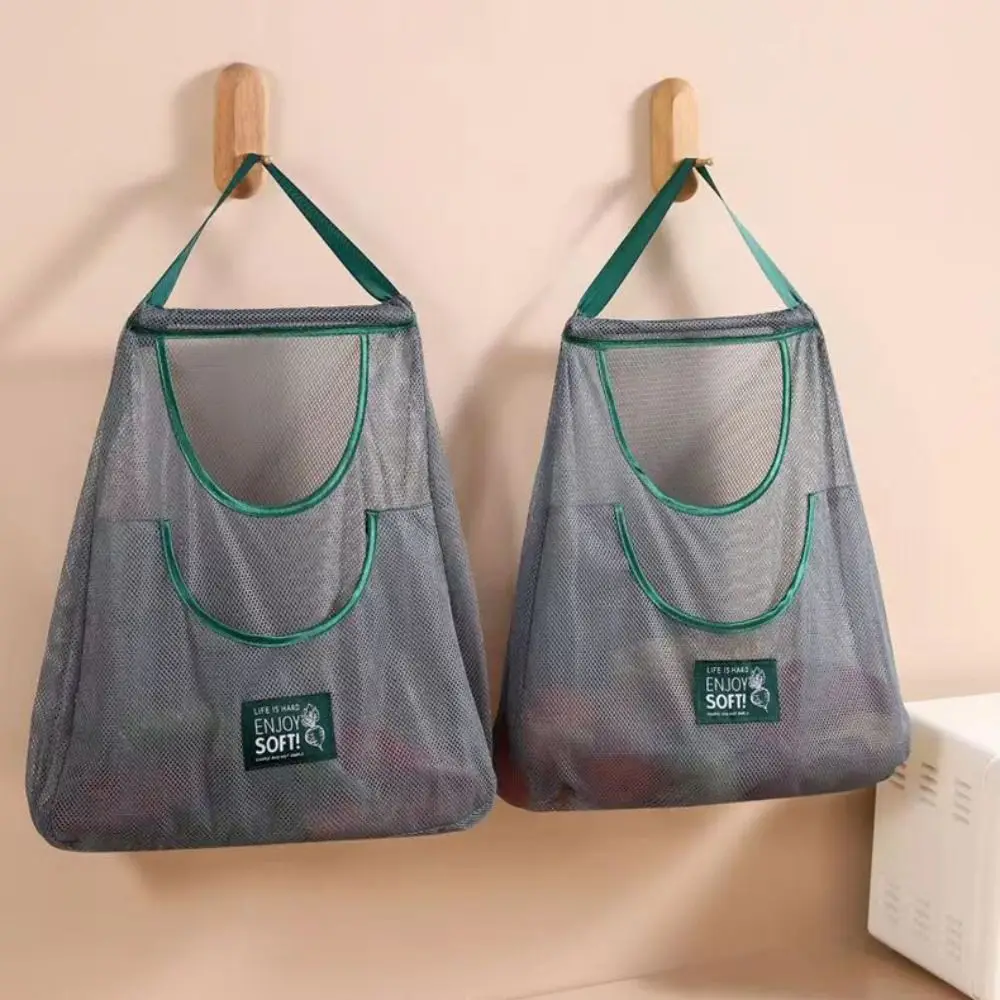 Kitchen Reusable Kitchen Hanging Mesh Bag Wall Mounted Polyester Fruit Vegetable Storage Net Bag Large Capacity Net Pocket
