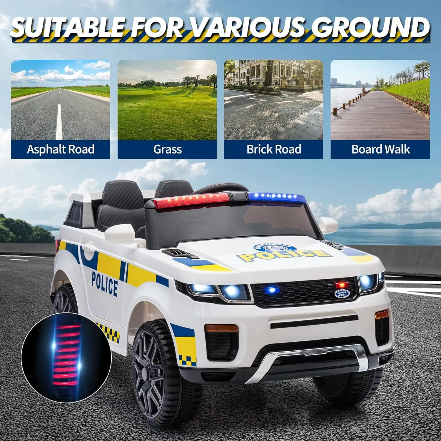 12V Kids Ride On Police Car SUV Toddlers Electric Cars Battery Operated Ride On Toy with 2.4G Remote Control, Megaphone, Light