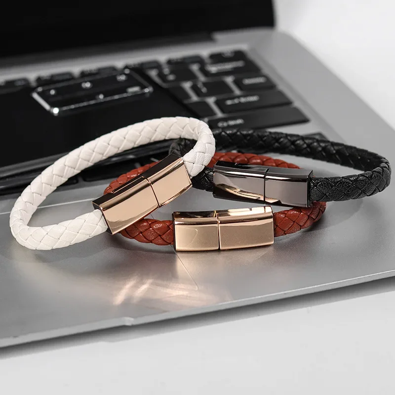 New hot selling leather woven wristband data cable suitable for Apple Type-C alloy interface fast charging data cable