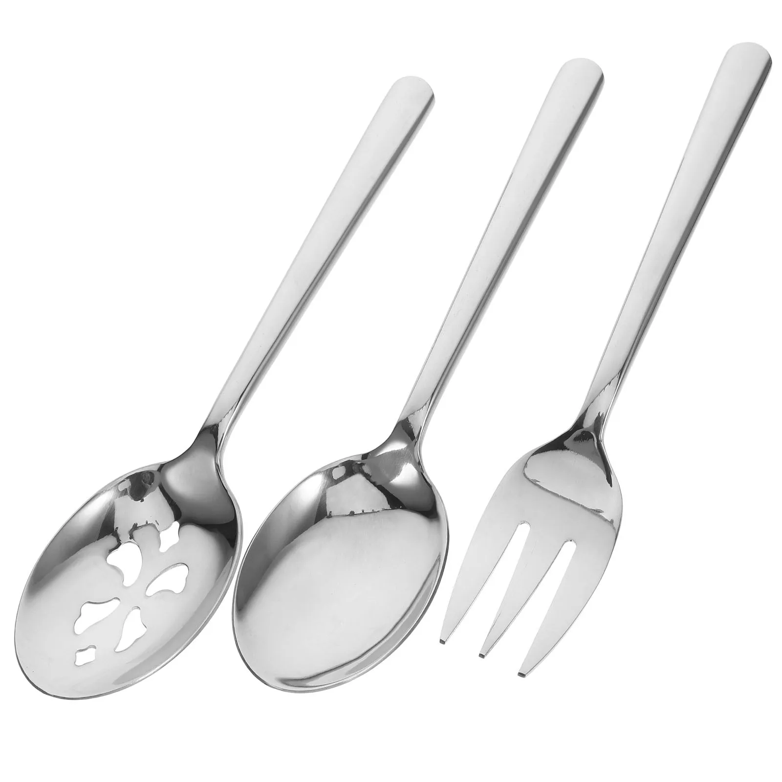 

1 Set Stainless Steel Spoon Fork -Functional Slotted Serving Utensil Kit For Salad Western Dish Picnic Camping Hiking