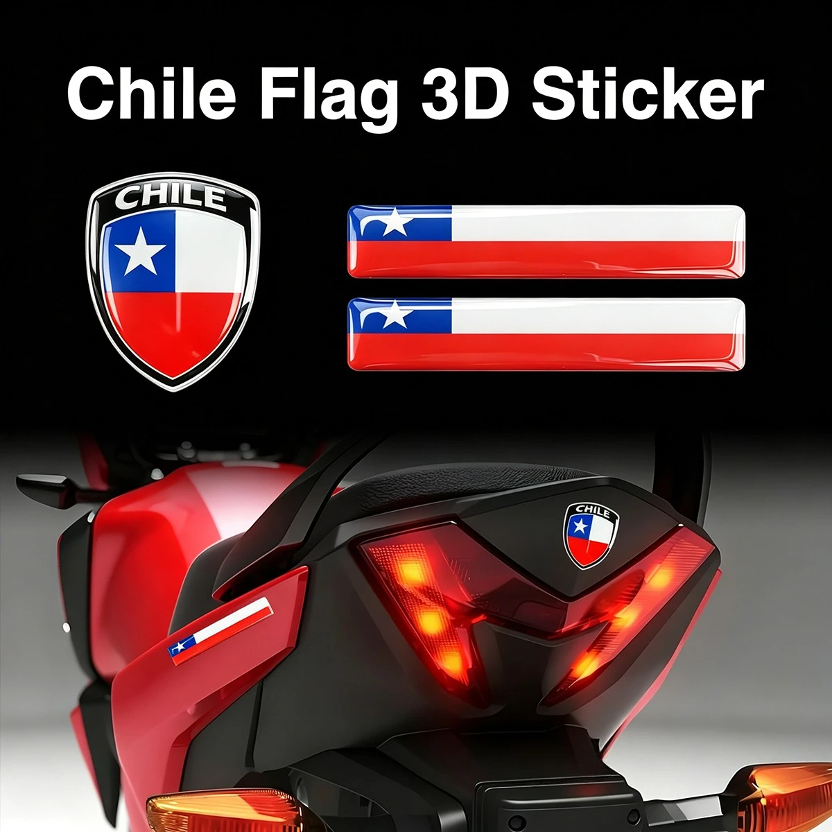 Reflective Chile Flag Shield Emblem Badge 3D Sticker Motorcycle Accessories Decoration PVC Stickers Waterproof Car Styling Decal