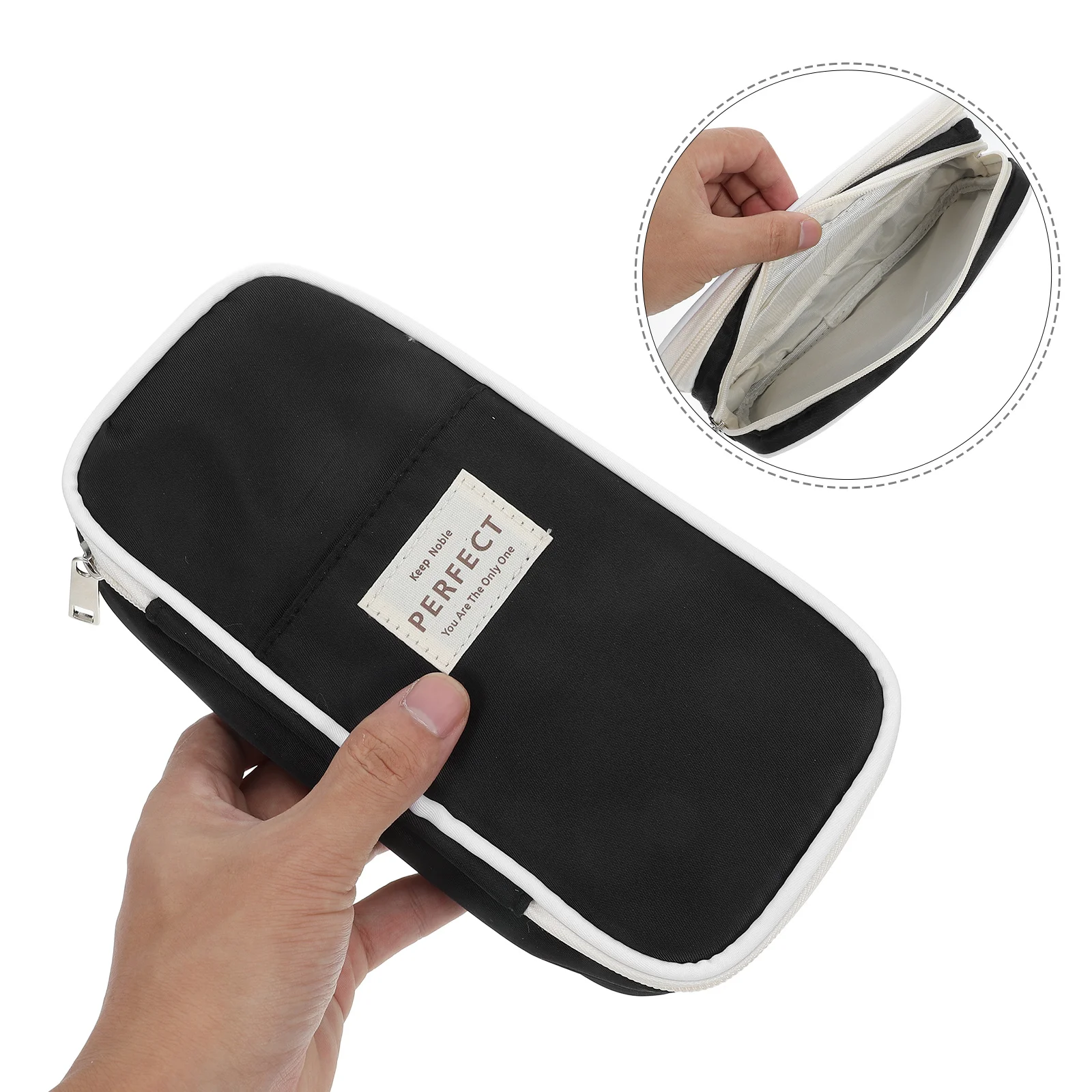 

Large Storage Pencil Case Big Capacity Black Zipper Marker Pouch Desk Organizer School Supplies Desk Pencil Organizer