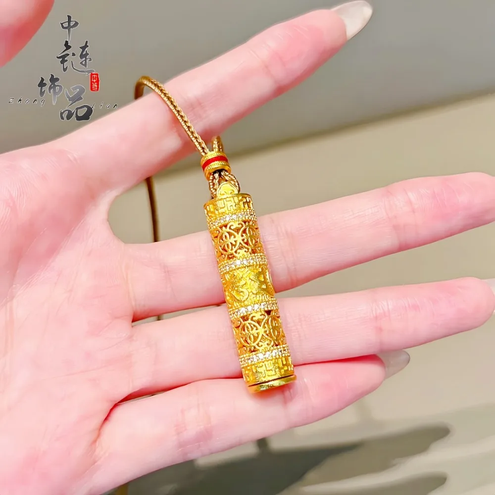 Diamond-encrusted hollow eight treasures portable Buddha pendant new Chinese portable Buddha 9999gold