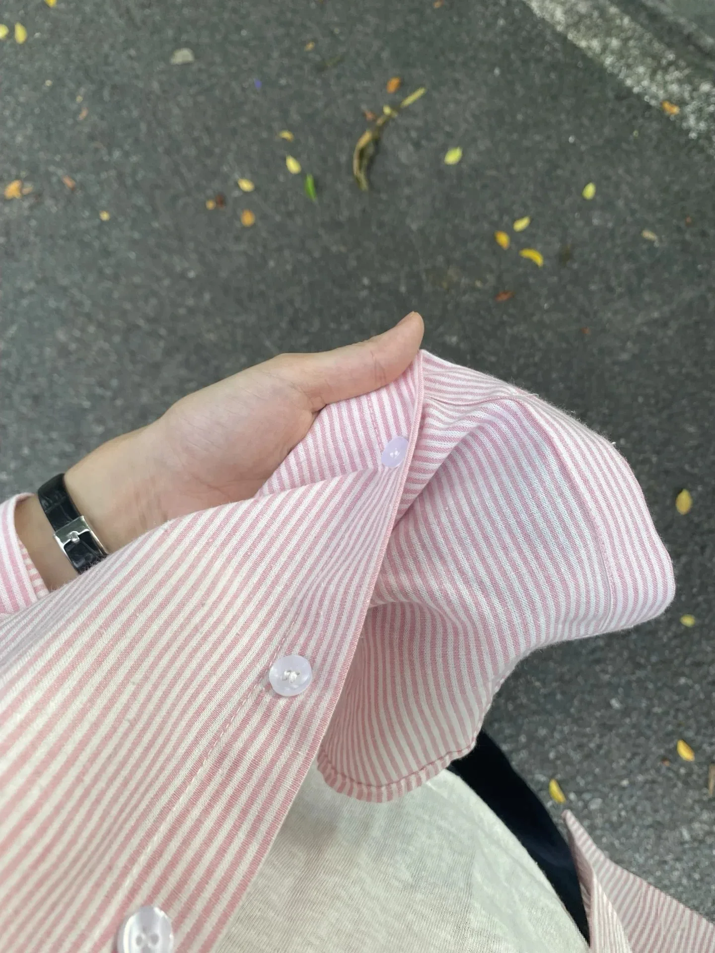 Pink Striped Long Sleeve Thin Shirt Women's Spring Autumn Casual Loose Fit Couple's Open Cardigan Style Polyester Fabric