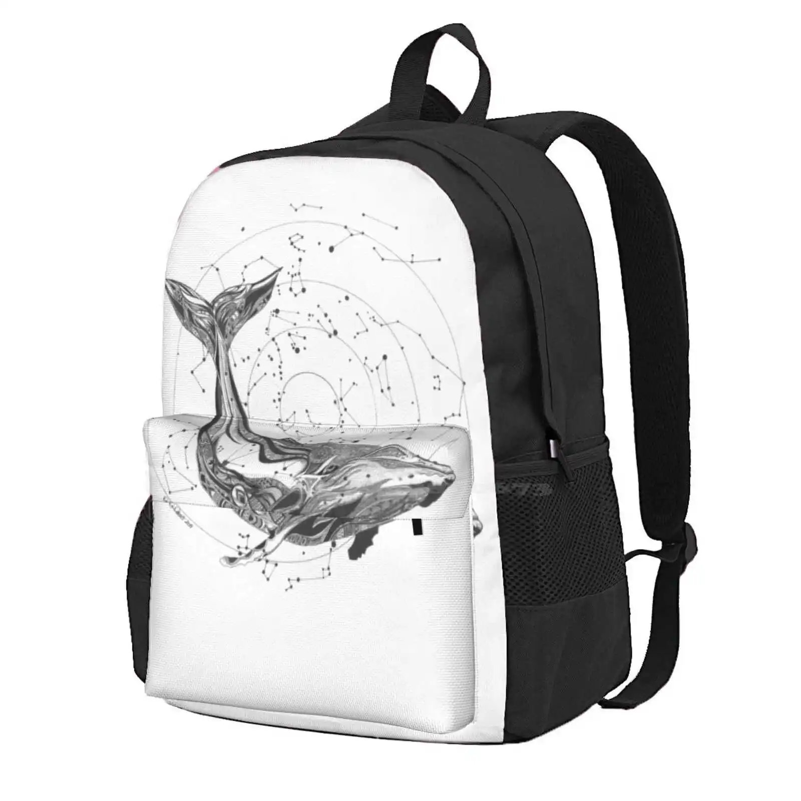 

Wild Spirit Hot Sale Schoolbag Backpack Fashion Bags Whale Astrology Constellations Patterns Fish Totem Spirit Animal Black And