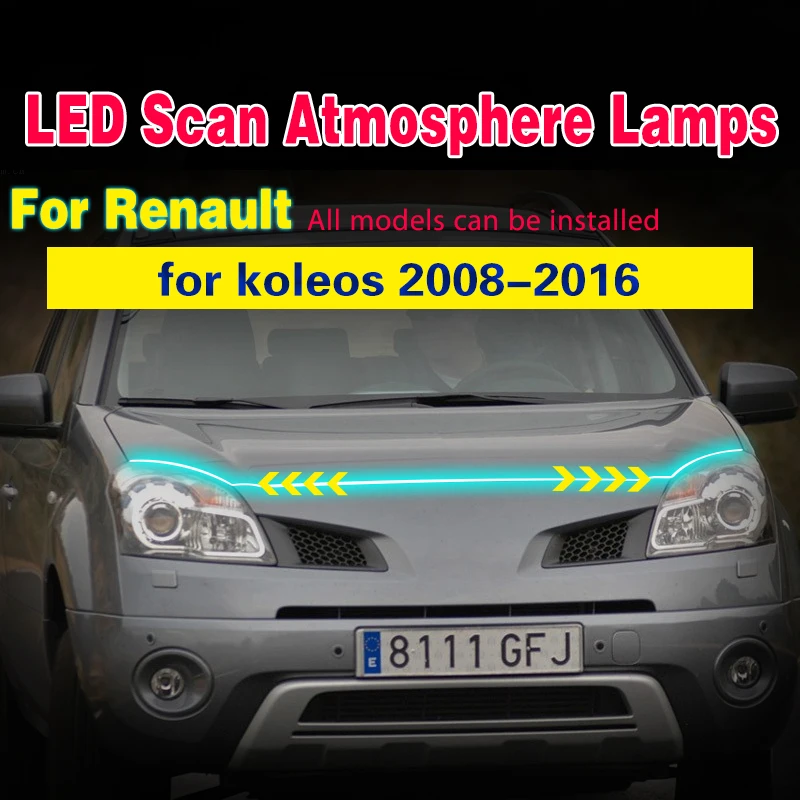 LED Hood Lights Strip Universal Lamps Ambient Lights Start-Scan For Car Daytime Running Light DRL For Renault koleos 2008-2016