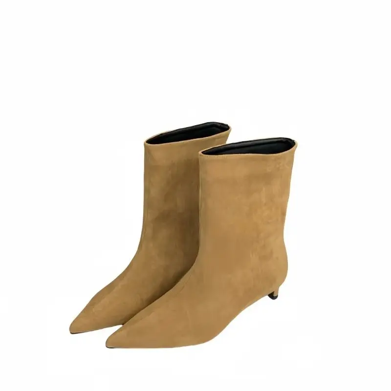 

FlanneStraight Botines Fashion Elegant Pointed Toe Short Ankle Boots For Women Kitten Heel Slip On Botas Mujer 2026 Tendencia