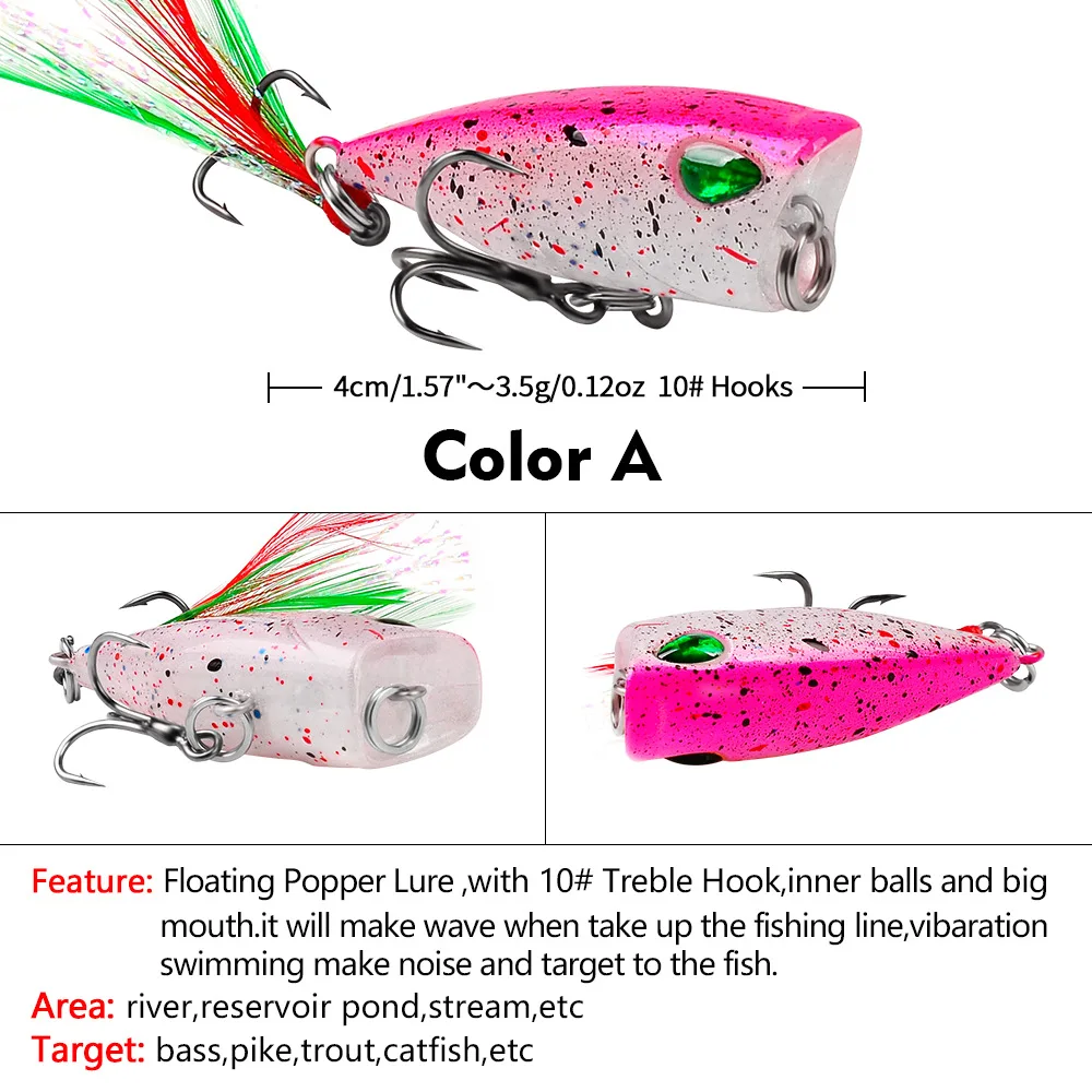 4,3cm 4g Mini Popper Angelköder Oberflächenköder Harter Kunstköder Künstliche Wobbler Plastik Pesca Angelzubehör mit 10 Stück # Federhaken – Detail 8