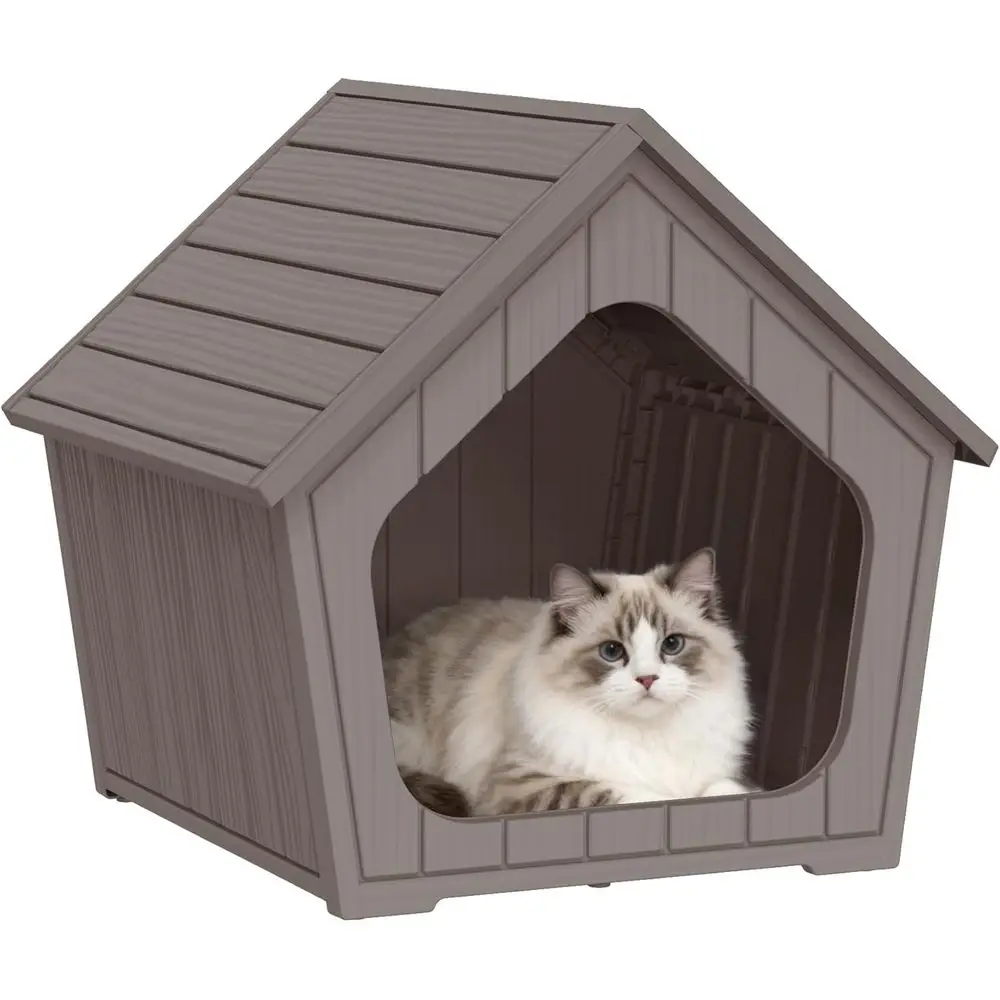 

Resin Waterproof Outdoor/Indoor Cat House with Indoor Bed Feature, Gray, 23.43x22.64x22.8
