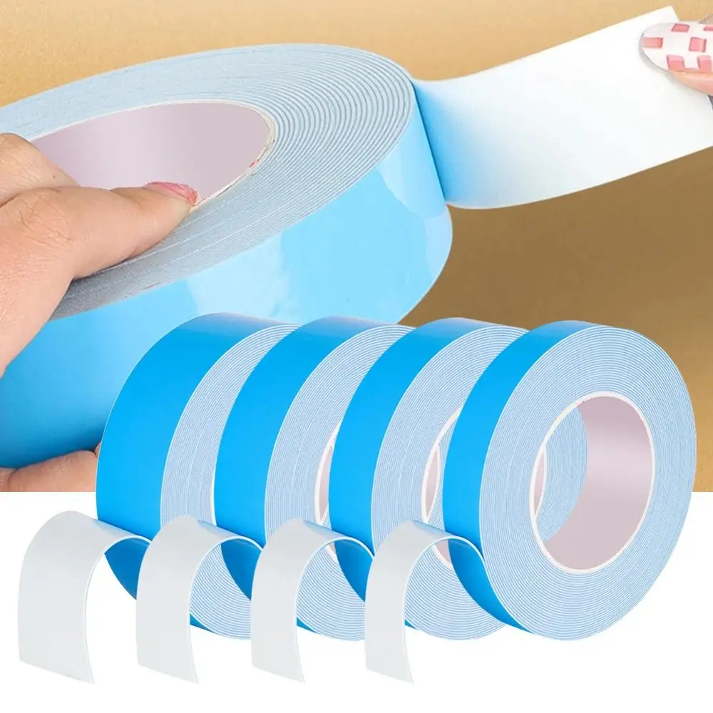 10Meters/Roll Blue Film White Double Sided Tape Strong Self Adhesive Multifunctional PE Foam Tape 10/15/20/30mm Width