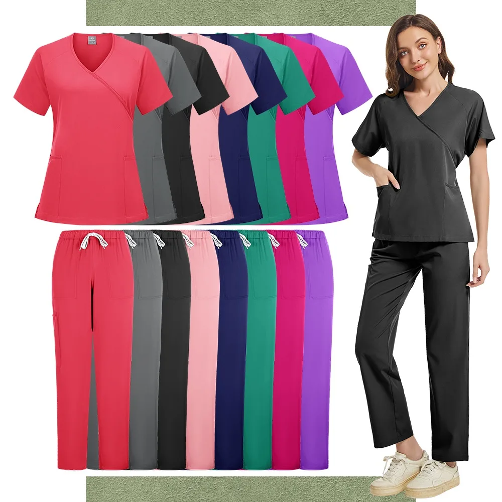 Медицинская форма, эластичный набор скрабов, больничные хирургические скрабы, топы, брюки, спецодежда для медсестер, одежда для врачей, медицинские аксессуары
