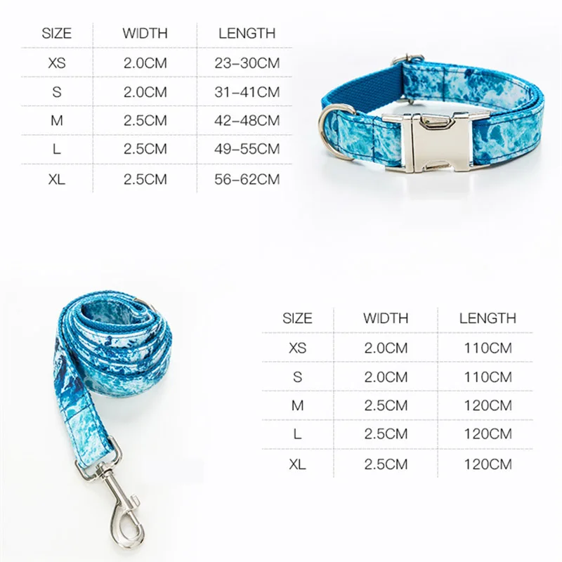 Original Design Pet Dog Collar With Metal Buckle Free Engraving High Quality Personalized Ocean Dog Leash Sea Wave Cat Bow Tie