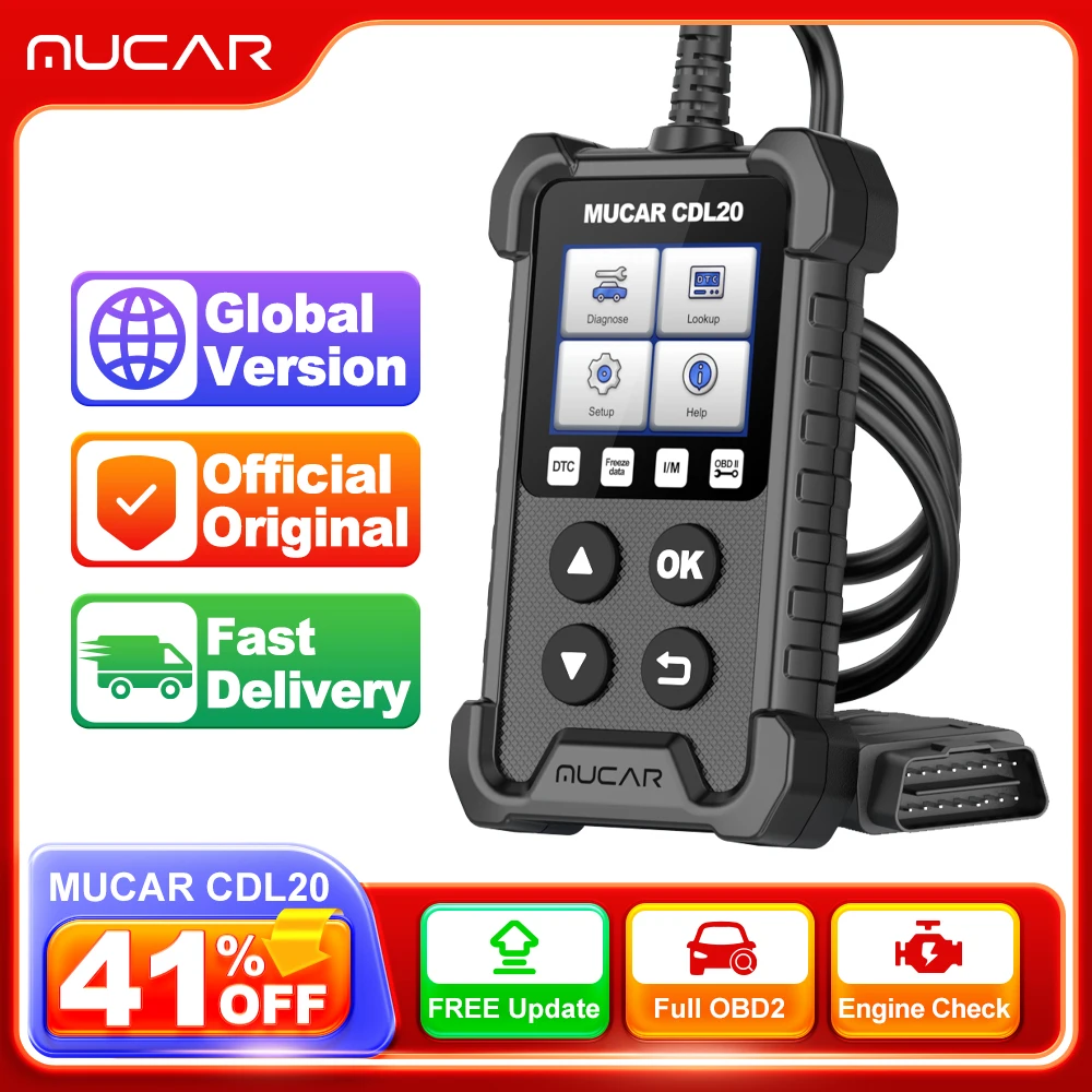 MUCAR CDL20 OBD2 Car Diagnostic Tools OBD 2 Code Reader Scanner For Engine Diagnosis 10 OBD2 Free Auto DTC Lookup 8 Languages