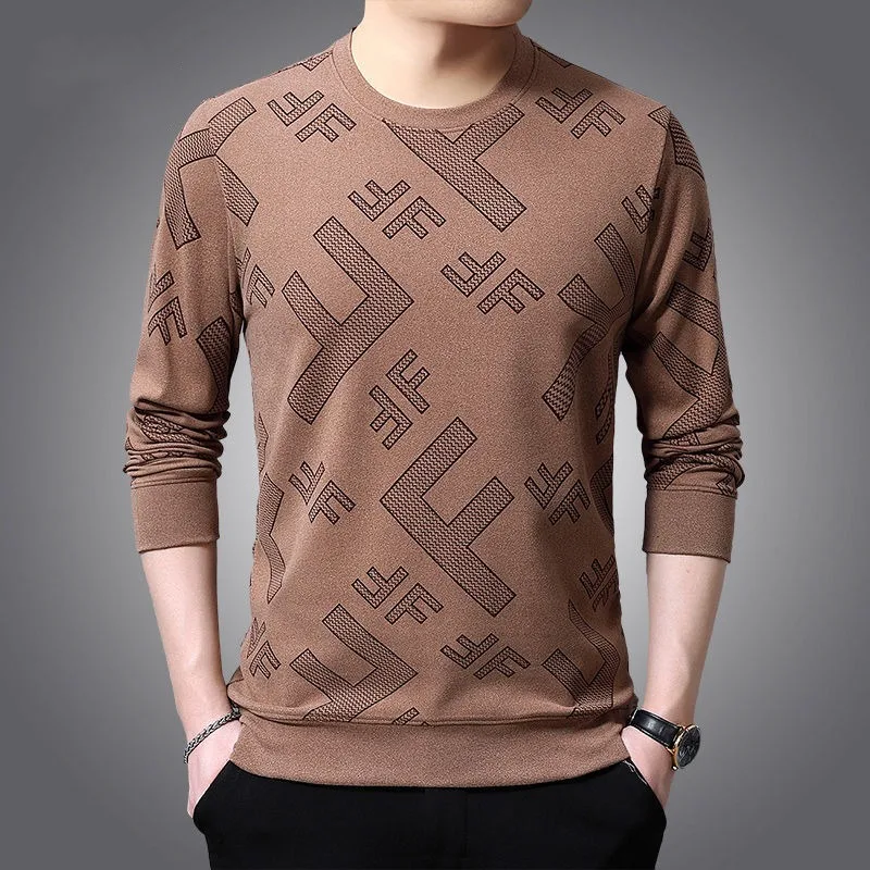 Spring Autumn Men Knitted T-Shirt Korean Clothes Tees Streetwear Fashion New Male Basic Long Sleeve Loose Casual Pullover Tops