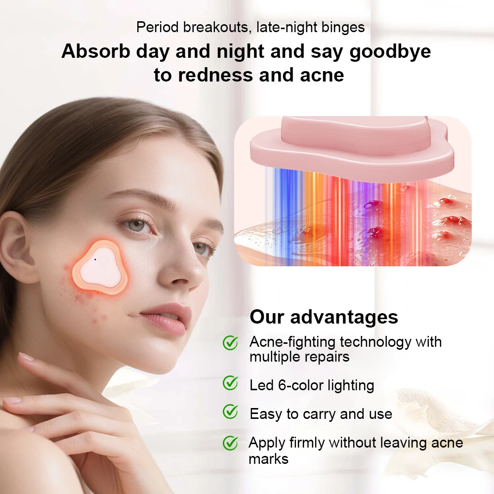LED Light Therapy Pimple Patch 6 Color Modes 9 Beads Wireless Acne Spot Treatment Type-C Rechargeable 90mAh Skincare Tool