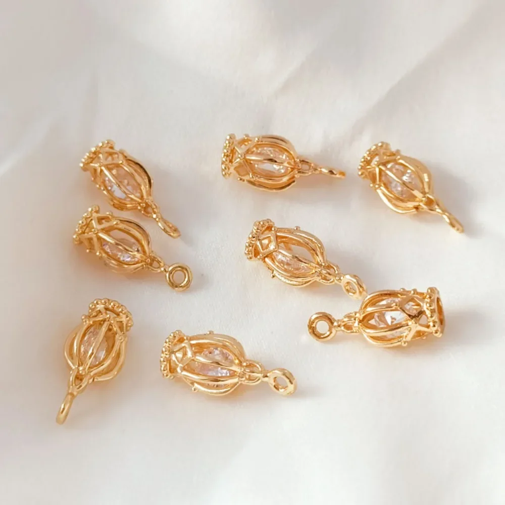 

Copper Gold-plated 14K, Gold-inlaid Zircon Lantern Birdcage Pendant, Bracelet, Necklace Pendant, DIY Jewelry Material