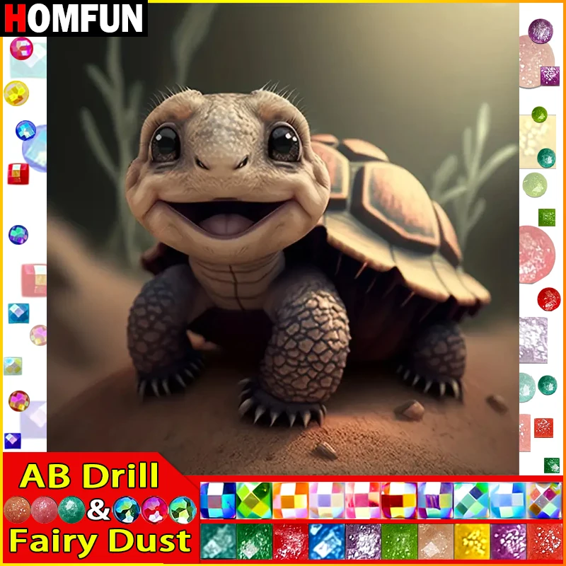 HOMFUN Fairy Dust AB Full Diamond Embroidery "Animal Sea Turtle" Diamond Painting Patterns Rhinestone Unfinished Home Decor