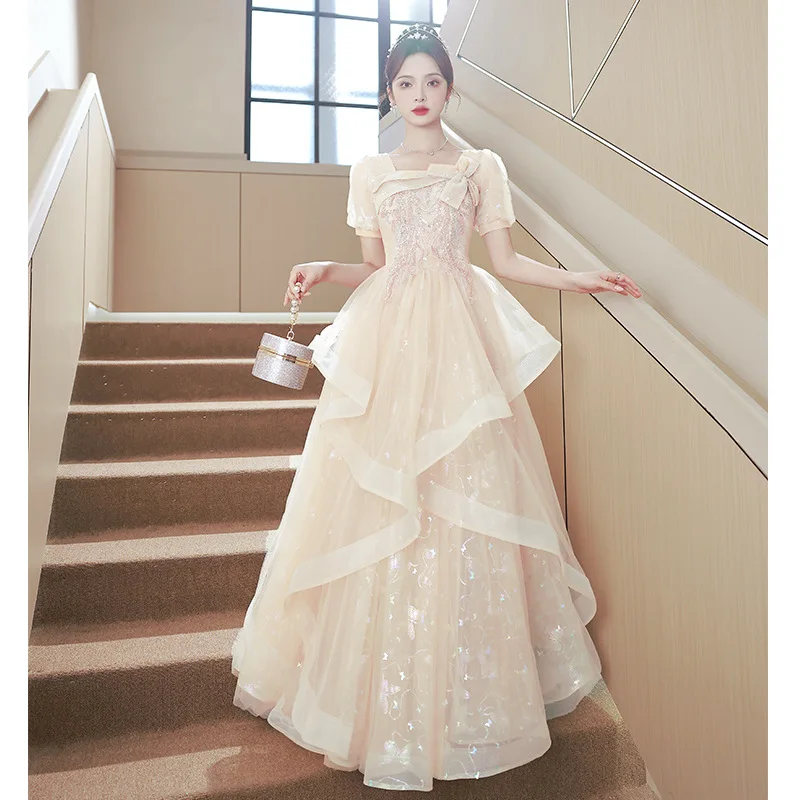 

2025 Fashionable and elegant long evening gown for women, new style banquet host, vocal art exam, performance gown, sexy club