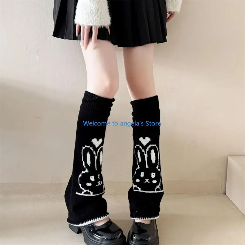 X4YC Calentadores piernas peludos y cálidos para invierno, bonitos calcetines elásticos con detalle conejo, cómodos largos