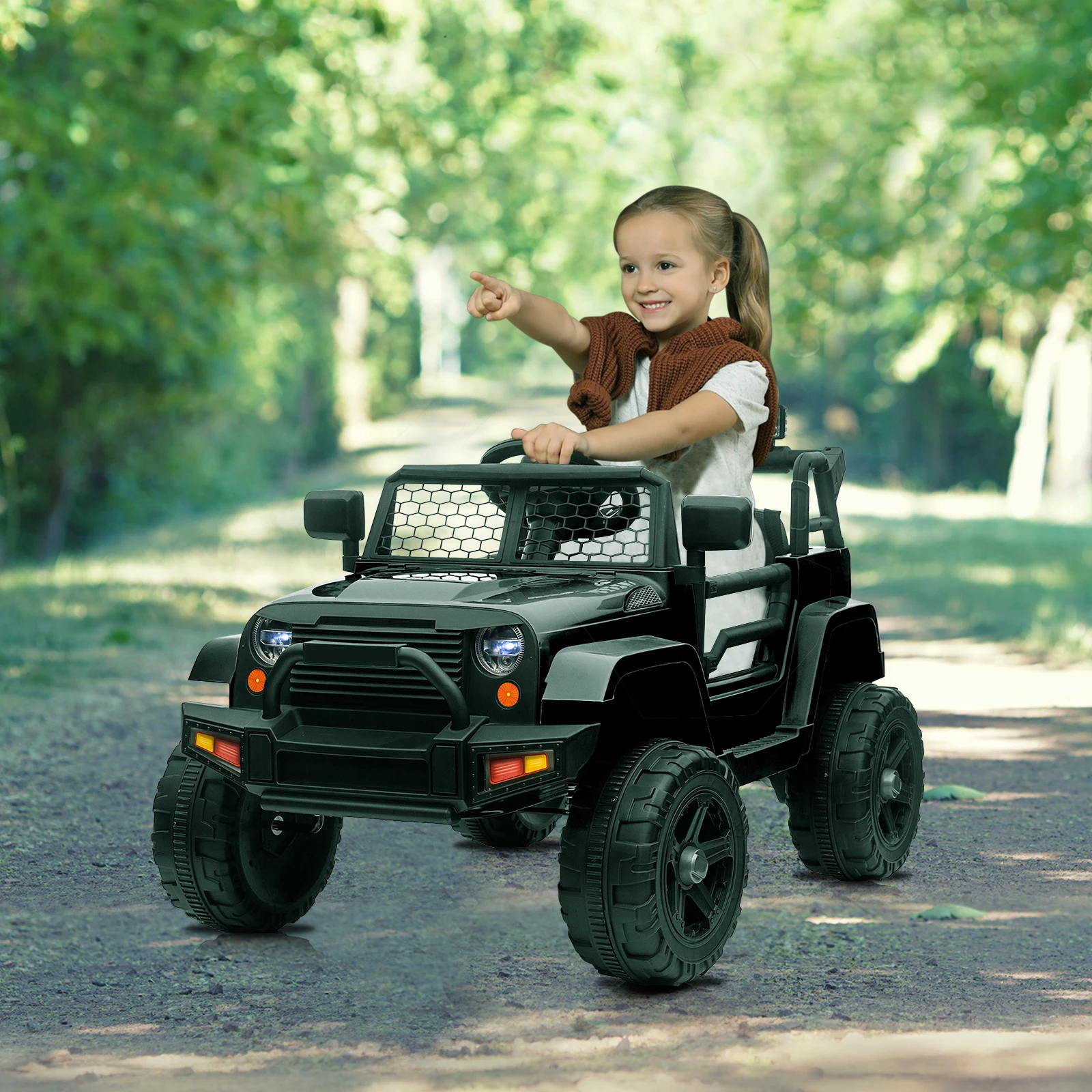 Neues Elektroauto Kinder fahren auf Auto, Kinder Elektroauto mit Fernbedienung Doppel antrieb 12v 2.5a. h mit 4,5g Fernbedienung Jeep Blac