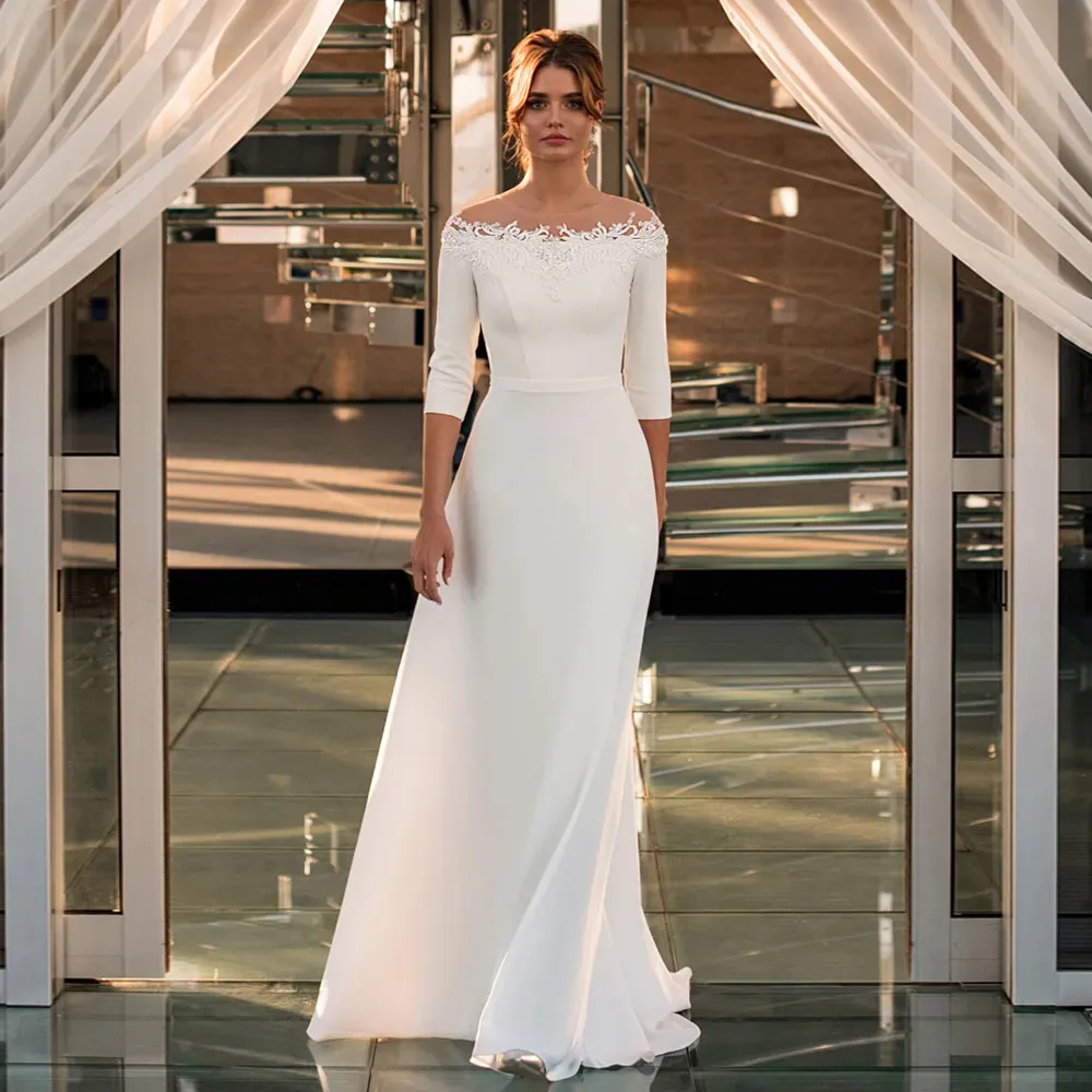 Prosta suknia ślubna MANRAY z 3/4 rękawami elegancka New Arrival aplikacje z koralikami suknia ślubna szata De Mariée