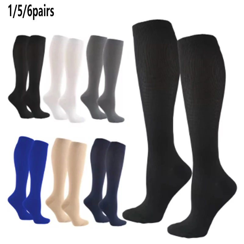 1/5/6 Pairs Women Minimal Solid Compression Calf Socks, Soft Sweat Absorbent Breathable Sport Versatile Daily Leg Socks